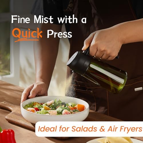 TrendPlain - Original 16oz/470ml Olive Oil Dispenser Bottle for Kitchen Gadgets and Air Fryer Accessories - Olive Oil Sprayer for Cooking w/Stickers - Black