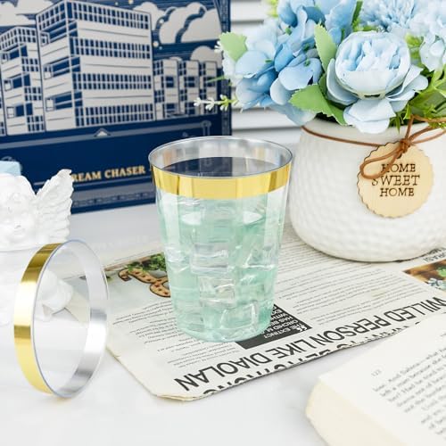 I00000 60 Pack Gold Plastic Cups, 10 OZ Clear Plastic Cups