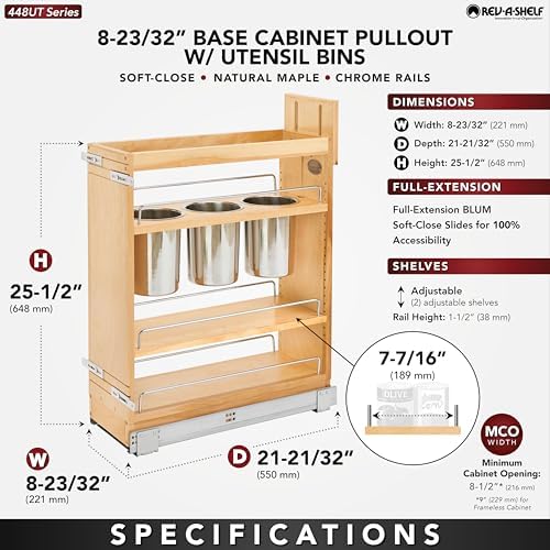 Rev-A-Shelf Pullout Organizer w/Soft-Close, Min Cabinet Opening 8.5" W