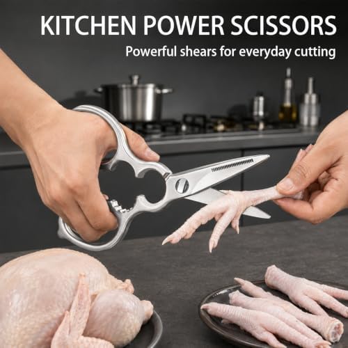 Heavy Duty Kitchen Shears, Detachable Stainless Steel Cooking Scissors for Food Prep, Meat, Poultry, Vegetable, Herb, All-Purpose Utility Scissors with Nutcracker, Bottle Opener & Blade Guard