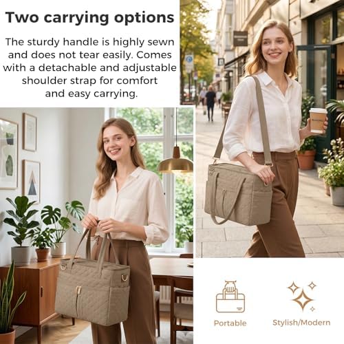 Large Lunch Box for Women, Insulated Lunch Bag for Work, Beige