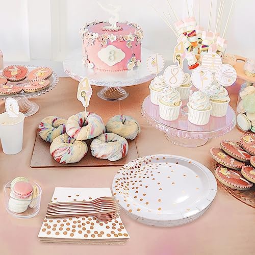 Serves 35 Guests White and Rose Gold Paper Plates Napkins Party Supplies
