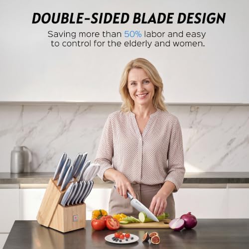 PAUDIN Knife Set, 14 Piece Knife Block Set with Unique Water Ripple Handles