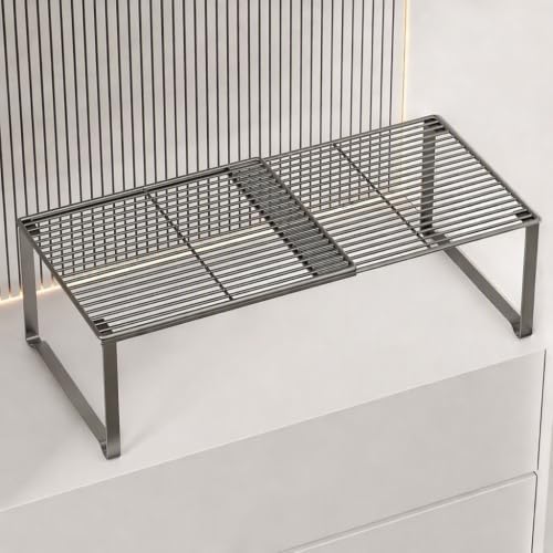 Extendable Metal Wire Shelf Organizer - Adjustable 15-24.4in Length, Stackable Storage Rack for Kitchen/Pantry/Bathroom/Shoe Cabinet/Tool Closet (Gunmetal, 1 Pack)