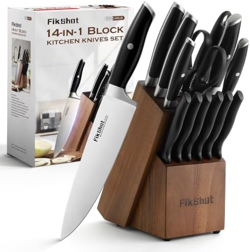 Fikshot Knife Set, German Stainless Steel, Black, 14-Piece kitchen knives