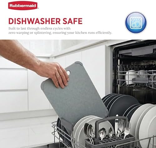 Rubbermaid 3pc Reversible Wheat Fiber Cutting Board Set | BPA Free Non Toxic Cutting Boards for Kitchen – Dishwasher Safe, Non-Slip Corners & Lightweight | For Meat, Veggies & Fruits