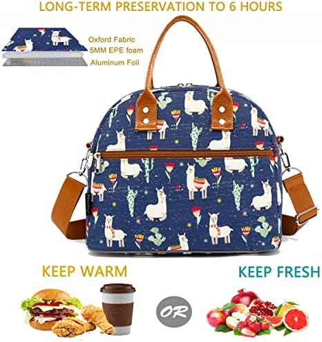 FlowFly Insulated Lunch Bag With Shoulder Strap for Women, Men, and Kids, Large and Reusable, Handle, Freezable Work and School Travel Tote and Meal Prep Organizer,Alpaca