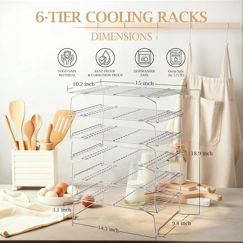 LIANYU Cooling Rack 15"x10", 6-Tier Stackable & Collapsible Cooling Racks