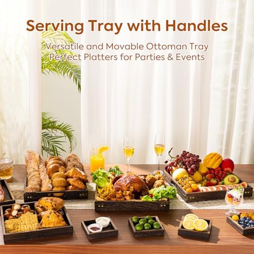 Serving Tray with Handles,Wood Decorative Tray,Square Large Serving Platter