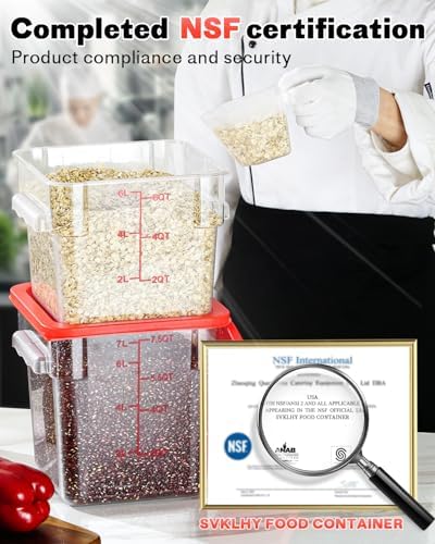 6QT 6PCS NSF Commercial Clear Food Storage Containers with Lids(RED)