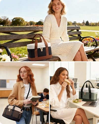LOVEVOOK Insulated Lunch Bag for Women & Men - Cooler Lunch Tote and Lunch Box for Work and Travel, Coffee-khaki-black