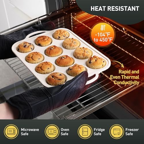12 Cups Silicone Muffin Pan with Metal Reinforced Frame Regular Size Cupcake Pan Tray Egg Bites Silicone Circle Cookie Molds Muffin Tin Tart Pans Home Baking Supplies Stuff Necessities Cookware
