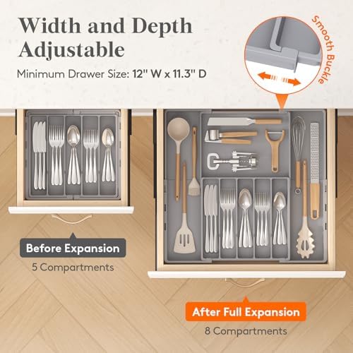 Lifewit Expandable Silverware Drawer Organizer, Utensil Tray for Kitchen