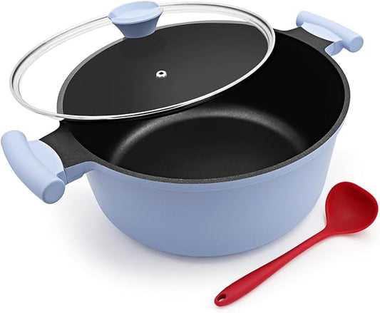 6.5 Quart Stock Pot with Lid, Non Stick Cooking Pot, Soup Pot Nonstick with Stay-Cool Handle, Induction Cookware for Pasta,Soup, Suitable for All Stoves, PTFE & PFAS-Free, Blue