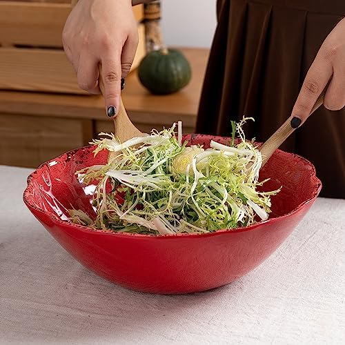 LEHAHA Rustic Crackle Melamine Serving Bowls, 130 OZ and 12 inches Waved Rim Salad Bowl,Unbreakable Pasta Bowls and Mixing Bowls, Set of 2, Pefect for Christmas and All Festivals