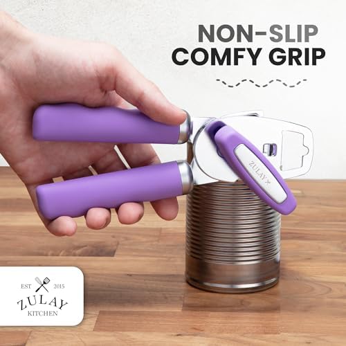 Zulay Kitchen Manual Can Opener Heavy Duty Patented Stainless Steel, Mauve