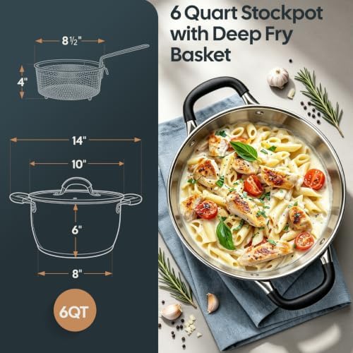 AOSION 6 Quart Deep Fryer Pot with Basket, Stainless Steel Stock Pot