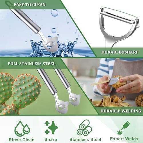 Lothee 4 Pcs Cactus Peeler Tool Set, Stainless Steel Long Handle Kitchen
