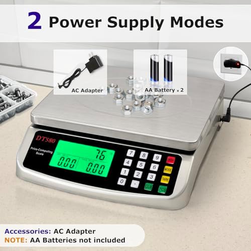 110lb Food Scale, Digital Kitchen Scale with Price Computing Commercial Scale 5 Units, Hold, Tare, PCS, 304 Stainless Steel for Baking, Cooking, Meat, Counting, Adapter Included