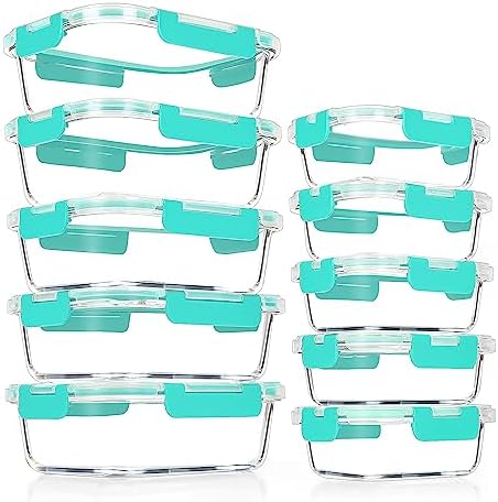 VERONES 10 PACK Glass Meal Prep Containers Set with Lids, Green