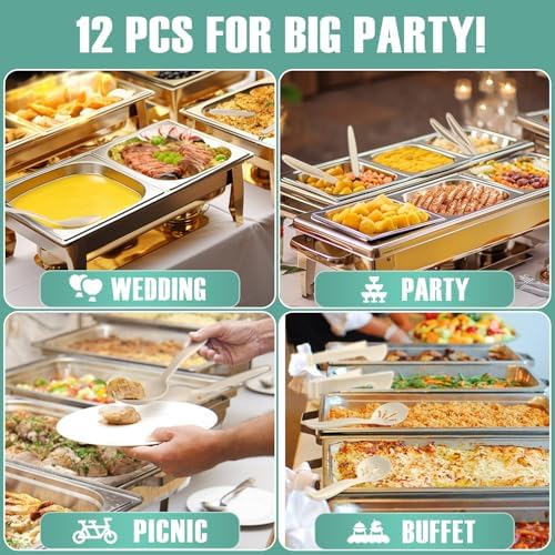 Reusable Plastic Serving Utensils Set of 12, Heavy Duty Wheat straw Large Serving set 10" Serving Spoons/10" Slotted Spoons/9.4" Tongs, for Party Buffet Catering (Khaki, Not for Cooking)