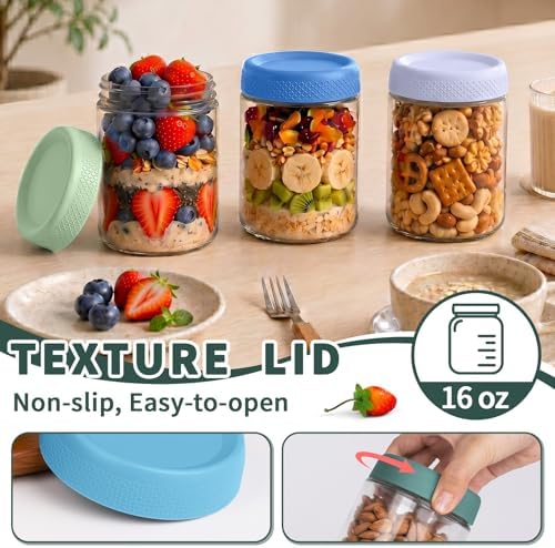 Overnight Oats Containers with Lid, Wide Mouth Glass Jars with Airtight Lid