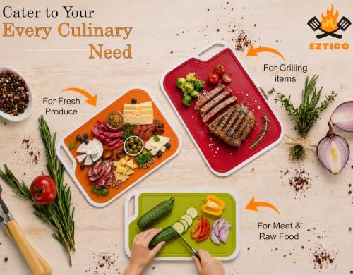 Large Cutting Board 17.5" x 12" Set of 3 with Storage Stand – Extra Large BPA Free Plastic Cutting Boards for Kitchen – Non Slip Chopping Boards with Juice Groove & Easy Grip Handles – Dishwasher Safe