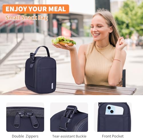 NOL Small Insulated Snack Bag Mini Freezable Cooler Pouch 3L fit 3 Cans | Wide-Mouth 6hours Cool & Warm Lightweight Leakproof Nylon Box for Work Travel Navy blue