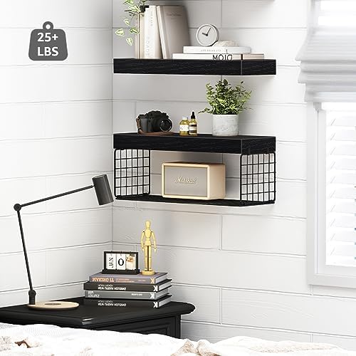 QEEIG Bathroom Shelves Over Toilet Wall Mounted (Black, Set of 2, 15.7")