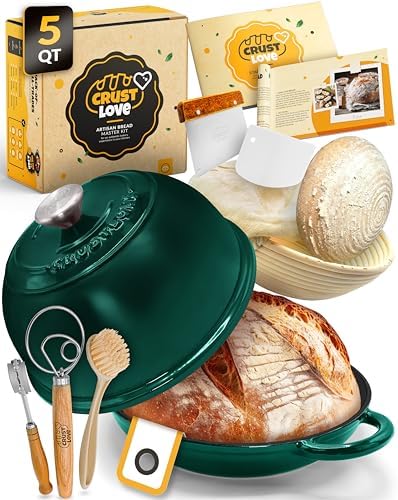 CRUSTLOVE 5 QT Enameled Dutch Oven for Bread Baking with Lid & Starter Kit