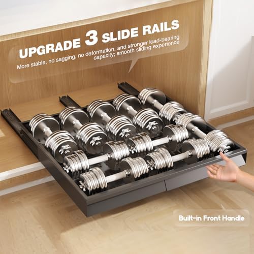 Seinloes Pull Out Cabinet Organizer, 4-Side Expandable to Fit Most Cabinets, 3 Rail Slide Out Drawers with Raising Pad for Framed & Frameless Cabinets, 15"-25" W x 17"-24" D, Black, 4 Pack
