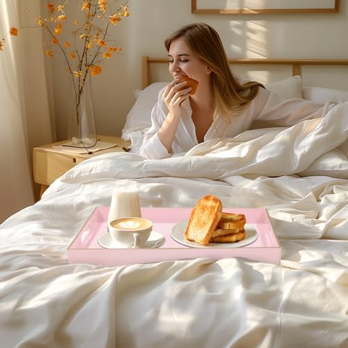 MAONAME Pink Decorative Tray for Coffee Table, Serving Tray with Handles