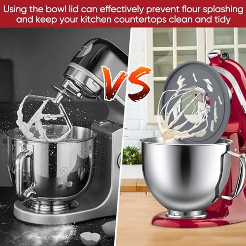 Stainless Steel Bowl Compatible with Kitchenaid Mixer 4.5/5QT，With Grey Lid,5 Quart Stainless Bowl for Kitchen Aid Mixing,With Green Lid