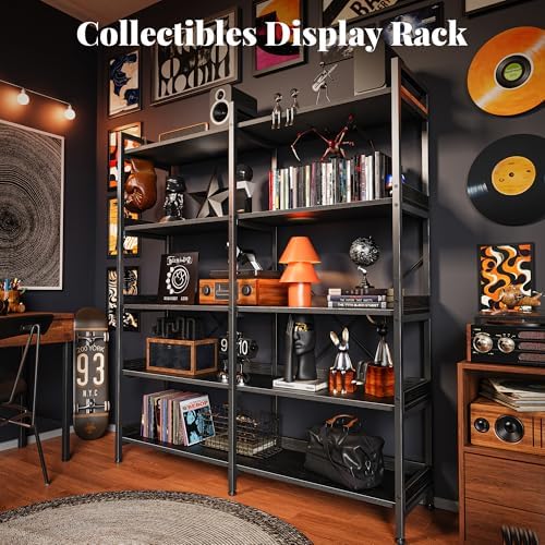Huuger 5 Tier Bookshelf with 10 Open Shelves and Raised Baffle, Black
