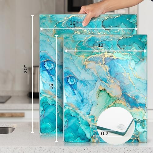 Kitchenville Glass Cutting Board 20”x16”: Tempered Glass Kitchen Counter Protector - Durable- Scratch-Resistant, Heat-Proof - Design 9 - Teal Ocean