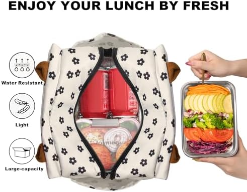 Joymee Insulated Lunch Box for Women Reusable Lunch Bag-Black Little Floral