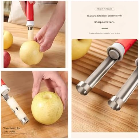 2 in 1 Stainless Steel Apple Corer Peeler Kitchen Gadget (Red)