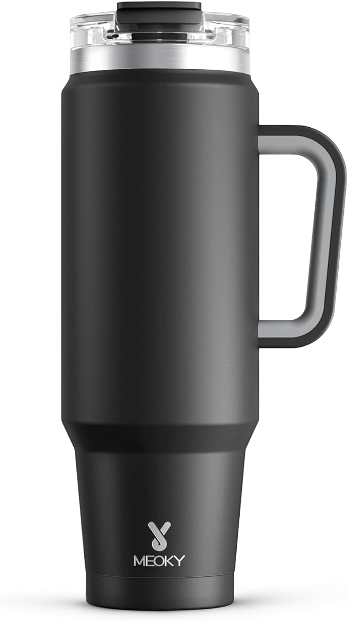 Meoky 40 oz Tumbler with Handle and Straw, Insulated Tumbler with Lid and Straw, Stainless Steel Travel Mug, Keeps Cold for 34 Hours, 100% Leak Proof, Fits in Car Cup Holder (Night)