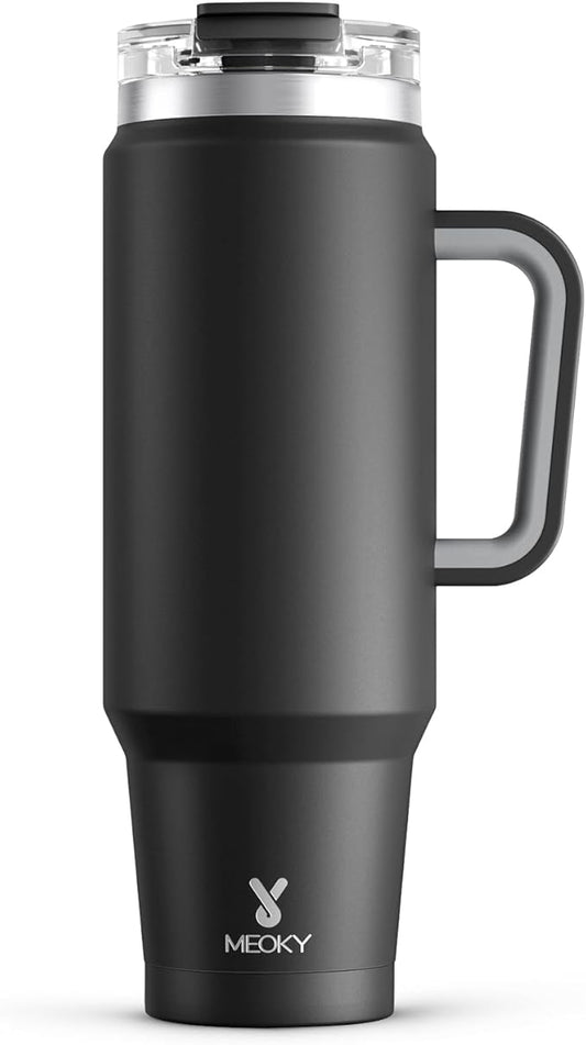 Meoky 40 oz Tumbler with Handle and Straw, Insulated Tumbler with Lid and Straw, Stainless Steel Travel Mug, Keeps Cold for 34 Hours, 100% Leak Proof, Fits in Car Cup Holder (Night)
