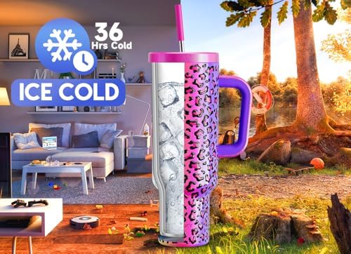 Meoky 50 oz Tumbler with Handle, Tumbler with Lid and Straw, Insulated Stainless Steel Travel Mug, 100% Leak-proof, Keeps Cold for 36 Hours or Hot for 12 Hours (Celebration)