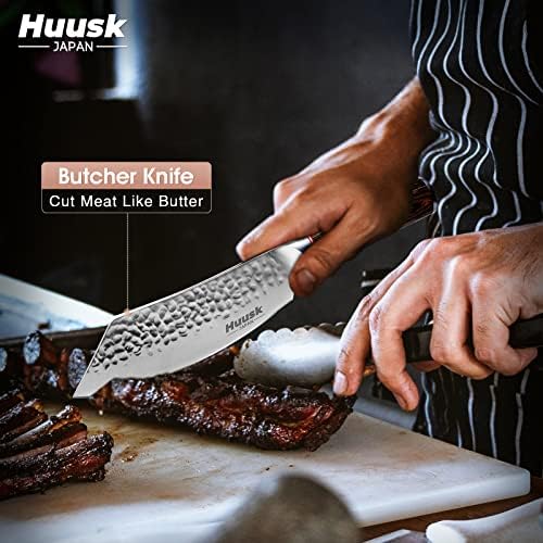 Huusk Japanese Meat Cleaver Knife - 8 Inch Butcher Knife for Meat Cutting