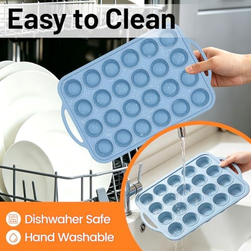 Mini Muffin Pan, Metal Reinforced Frame Cupcake Pans 24-Cup Silicone Molds