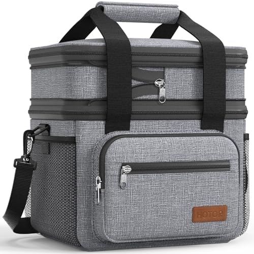 HOTOR Lunch Box Men Women Double-Layer Insulated Lunch Bag Grey 12L