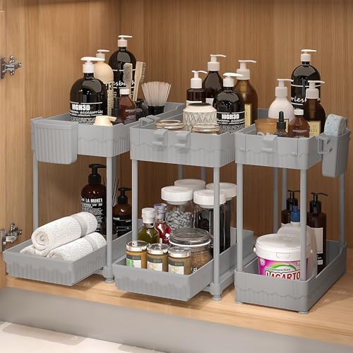 Sevenblue 3-Pack 2-Tier Under Sink Organizers with Sliding Drawers