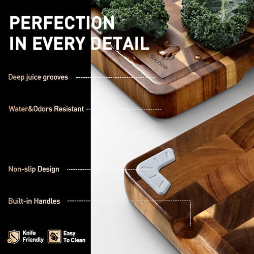 Large End Grain Cutting Board for Kitchen with Non-slip Feet, Acacia Wood