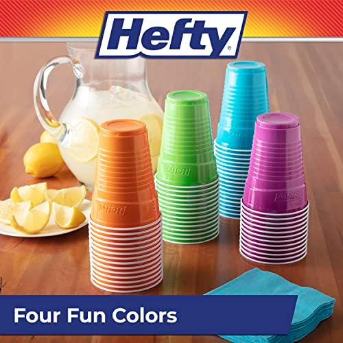 Hefty Party On Disposable Plastic Cups, Assorted, 16 Ounce, 100 Count