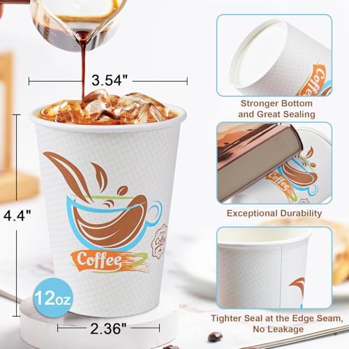Lamosi 180 Pack 12 oz Coffee Cups, Disposable Paper Cups No Lids