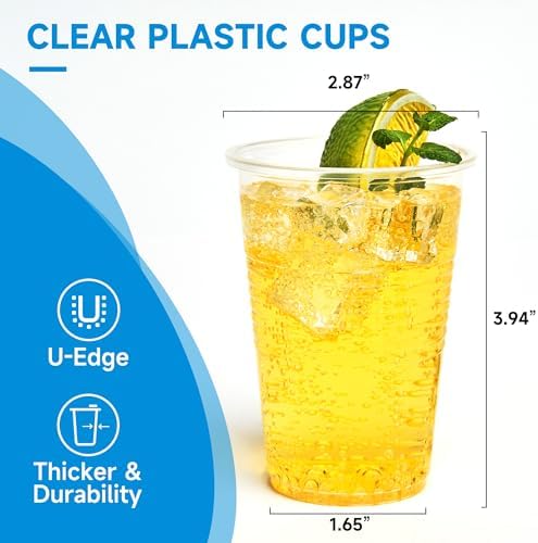 RACETOP 500 pack 9 oz Disposable Plastic Cups, Clear Plastic Cups Tumblers, Disposable Cups Bulk, Transparent for Wedding, Thanksgiving, Birthday, Halloween, Christmas Party