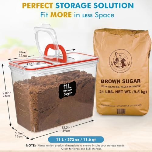 Shazo 2 PC (11L | 372 oz) Flour Sugar Storage Containers with Spout Lid & Easy Carry Handle - BPA Free Extra Large Airtight Food Storage Containers with Lids - Rice Canisters Sets for Kitchen & Pantry