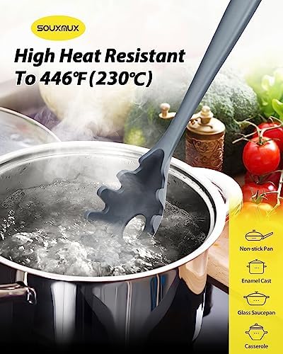 3 Pcs Silicone Kitchen Utensils Set, Soup Ladle-Pasta Fork-Slottede Spoon, Nonstick BPA Free High Heat Resistant Cooking Utensils for Mixing, Serving, Draining, Turning, Stirring